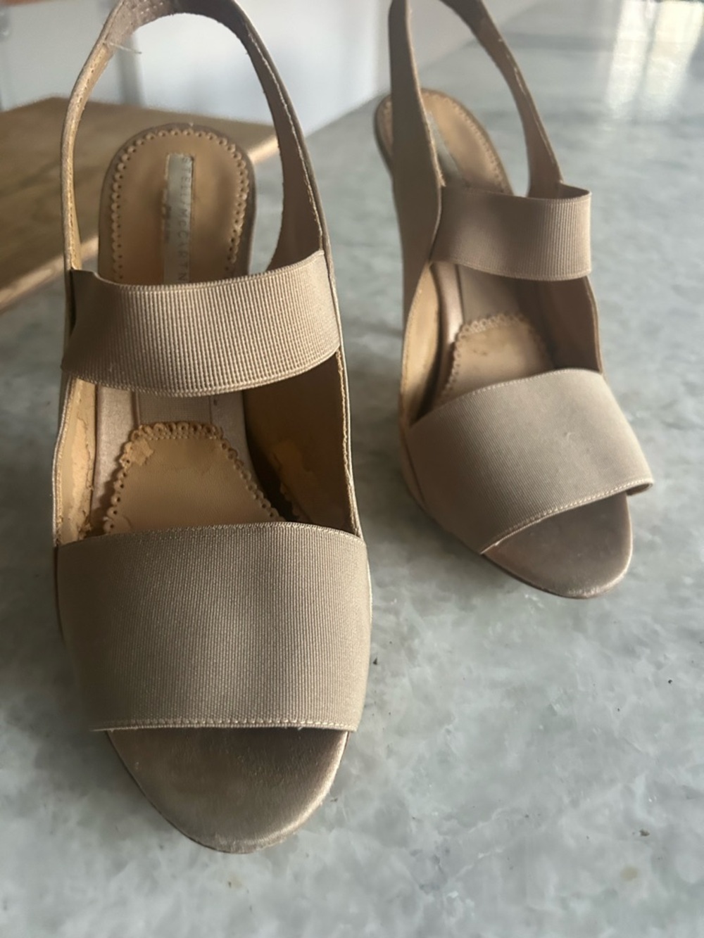 Stella McCartney Beige Elastic Strap Slingback Heels